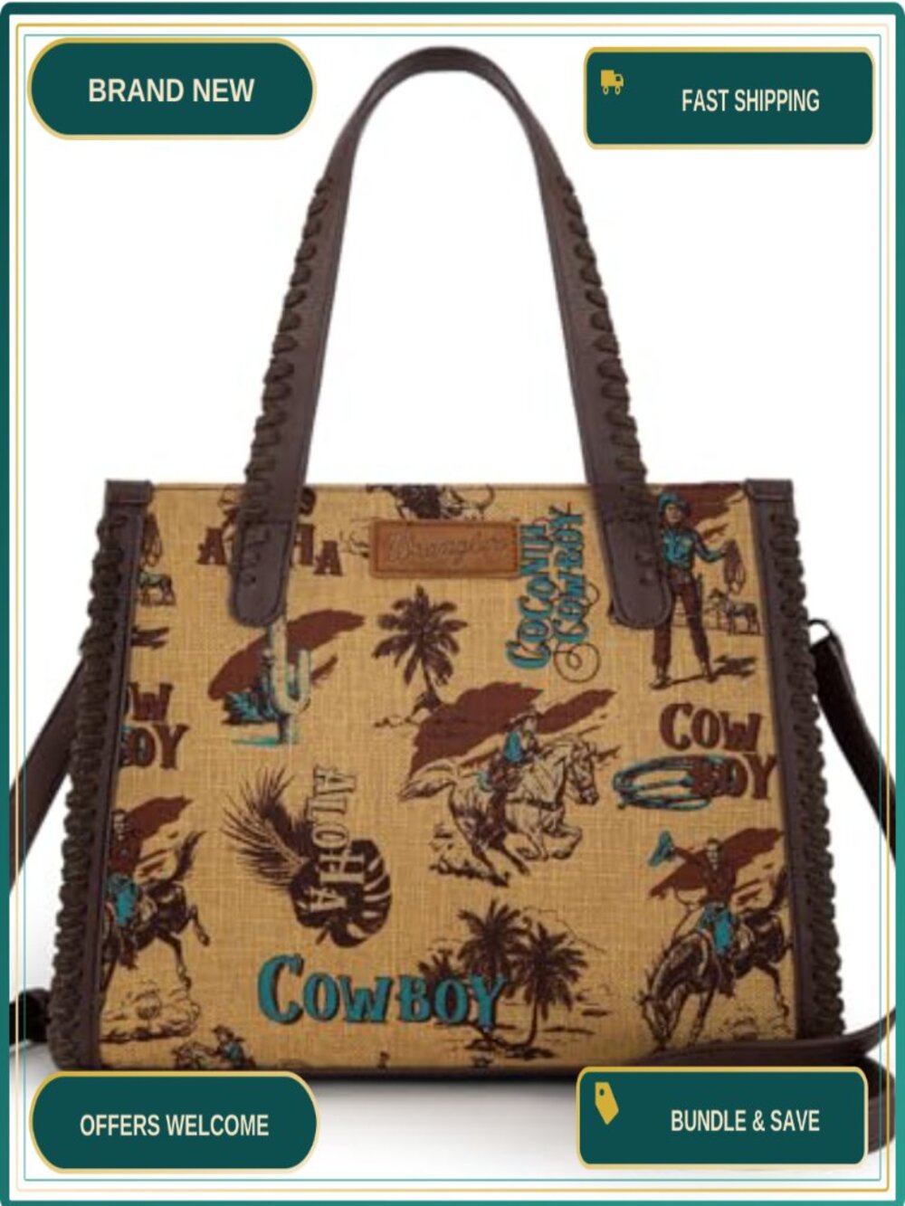 Canvas Synthetic Leather Tote Bag Western Crossbody Shoulder Bag
